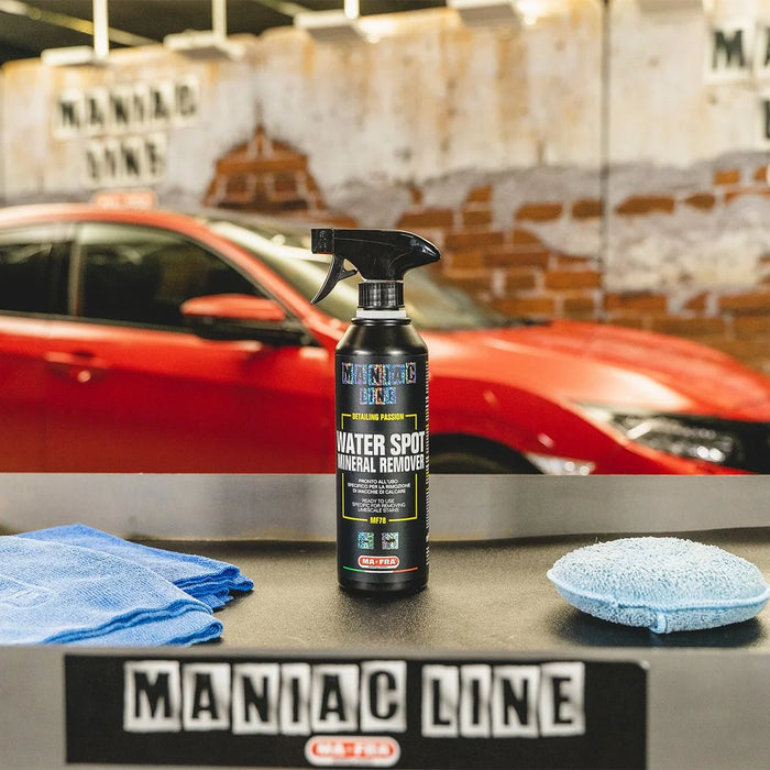 Waterspot Remover · Dissolvant taches d'eau · Maniac Line